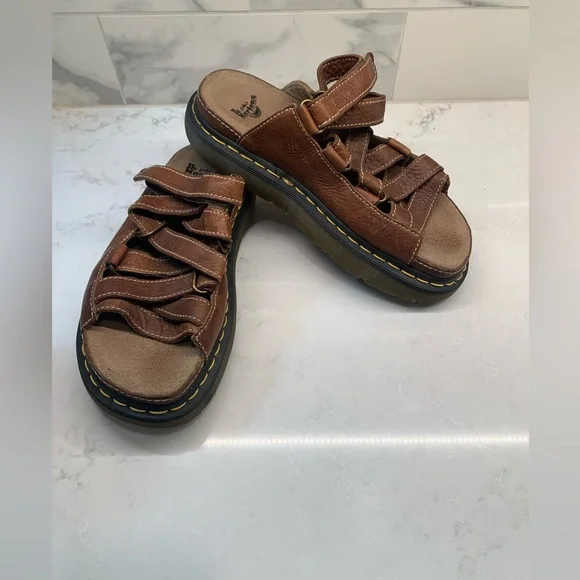 Y2K Dr. Martens Brown Leather Dune Fisherman Sandals Slides Size 8 - Picture 1 of 9